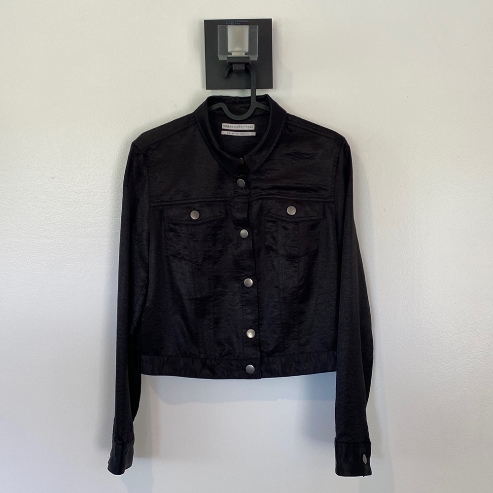 Urban Outfitters Black Sateen Button Up Jacket
